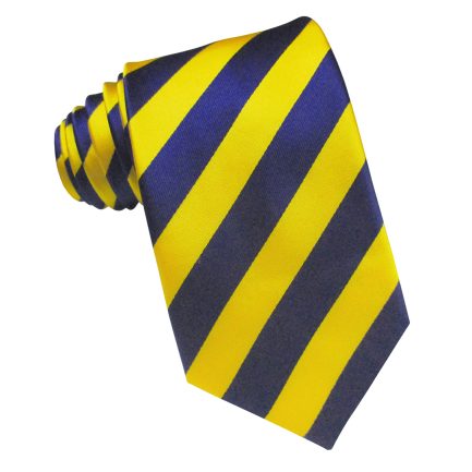 Corbata azul y amarilla a rayas de seda