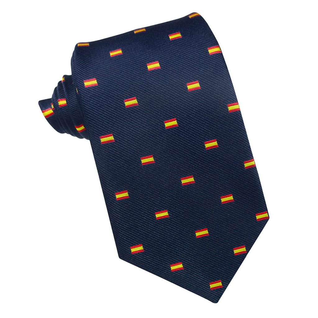 corbata color azul marino con pequeñas Banderas de España
