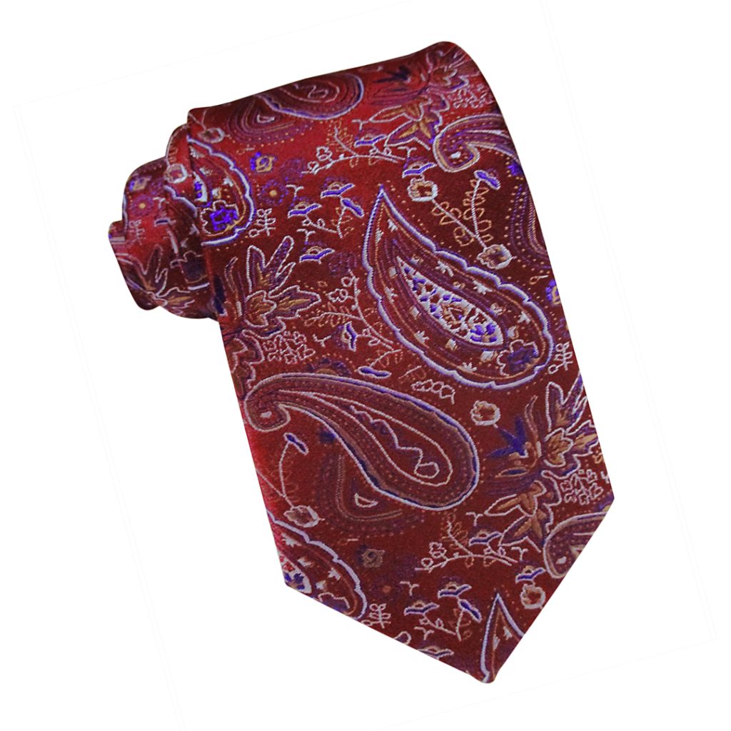 Corbata seda granate con estampado de grandes motivos cachemir