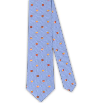 Corbata Seda Azul Celeste con Pequeñas Banderas de España