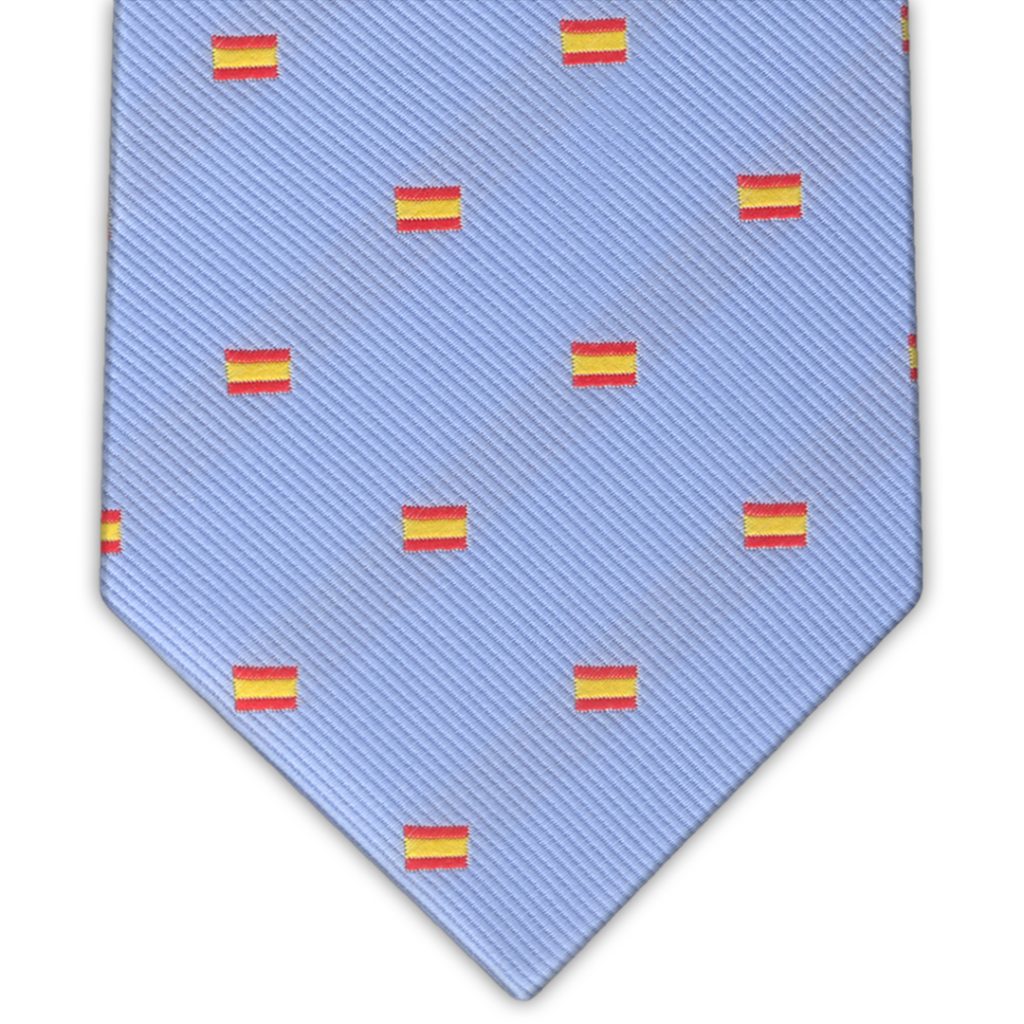 corbata color azul celeste con pequeñas Banderas de España