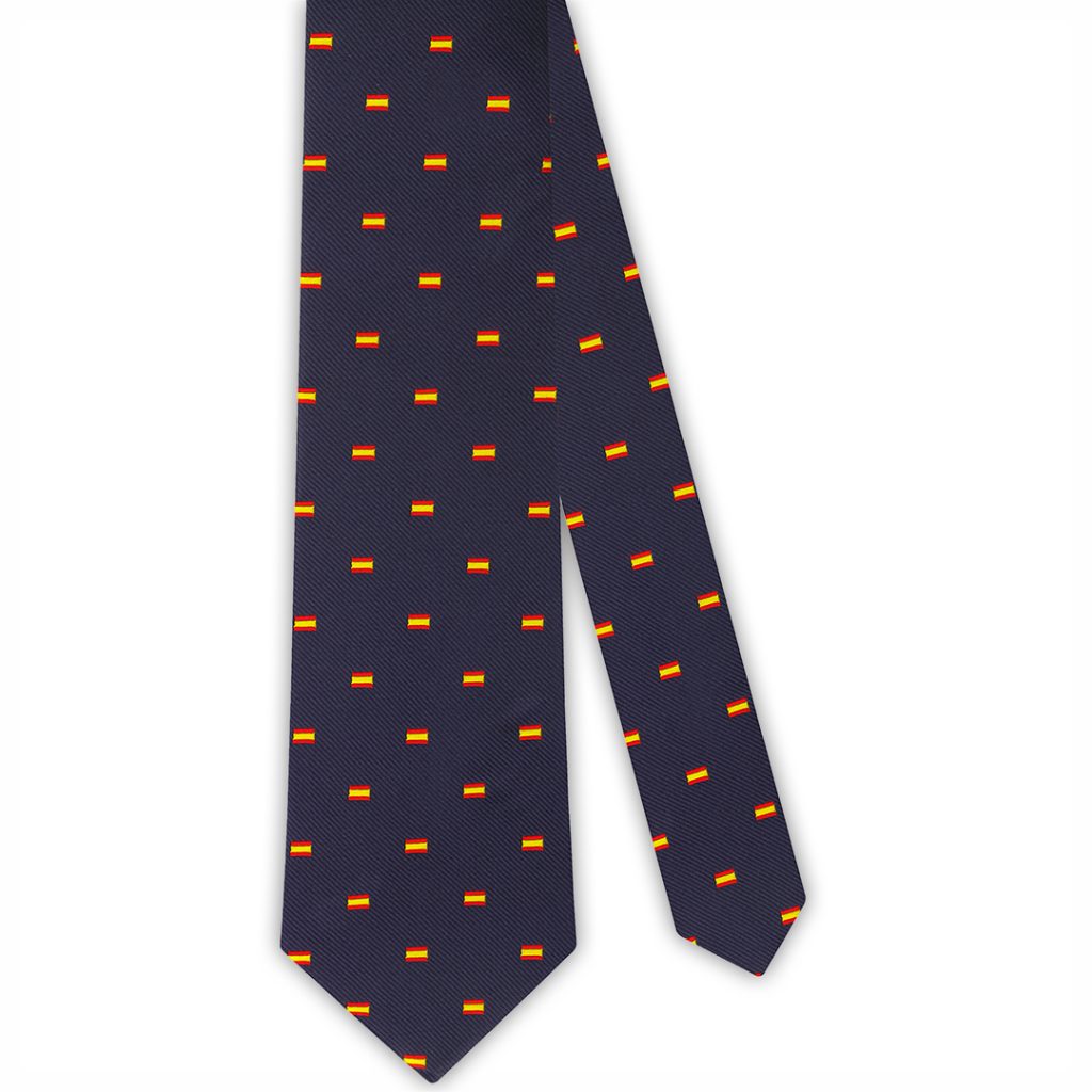 Corbata Seda Azul Marino con Pequeñas Banderas de España