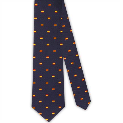 Corbata Seda Azul Marino con Pequeñas Banderas de España