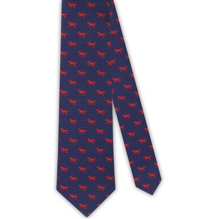 Corbata Seda Azul Marino Caballos Rojos