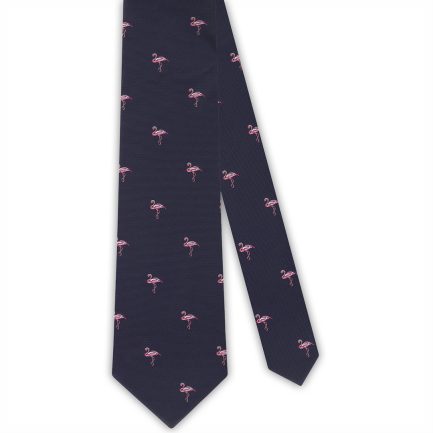 Corbata Seda Azul Marino Flamencos Rosas