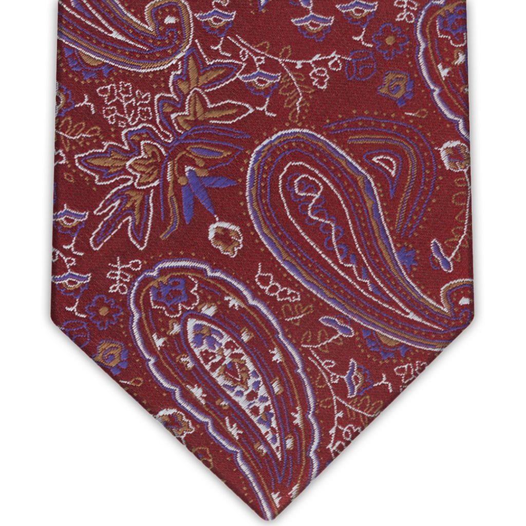Corbata seda granate con estampado de grandes motivos cachemir