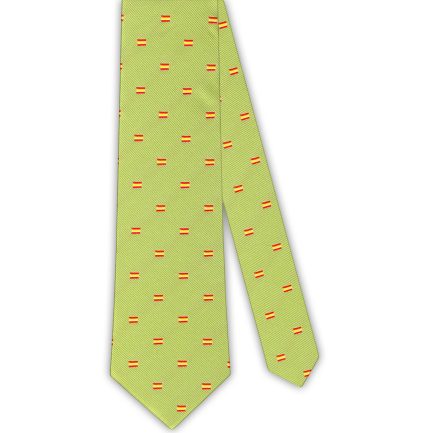 Corbata Seda Verde Kiwi con Pequeñas Banderas de España