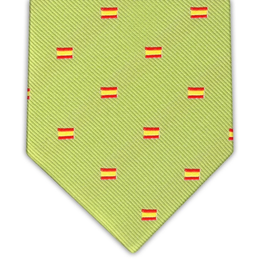 corbata color verde kiwi con pequeñas Banderas de España