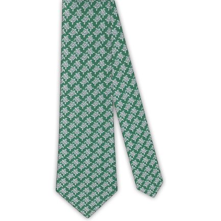 Corbata Seda Verde Pequeñas Tortugas Plata