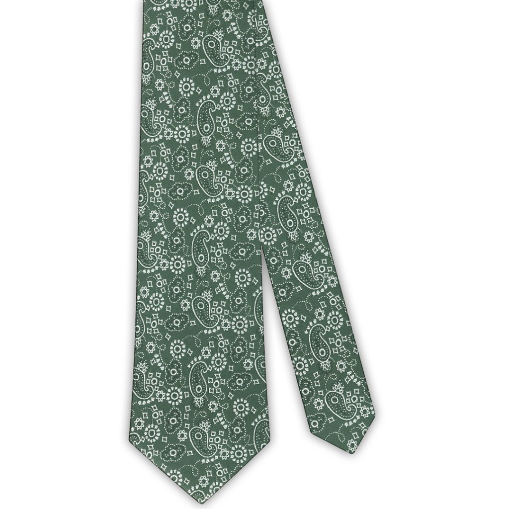 Corbata Seda Verde Motivos Cachemir Blancos