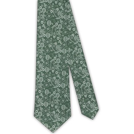 Corbata Seda Verde Motivos Cachemir Blancos