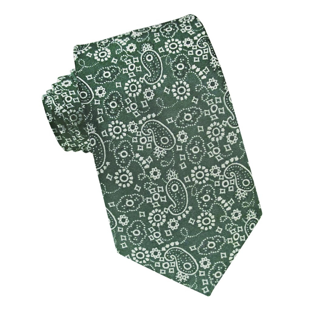Corbata verde motivos cachemir blancos