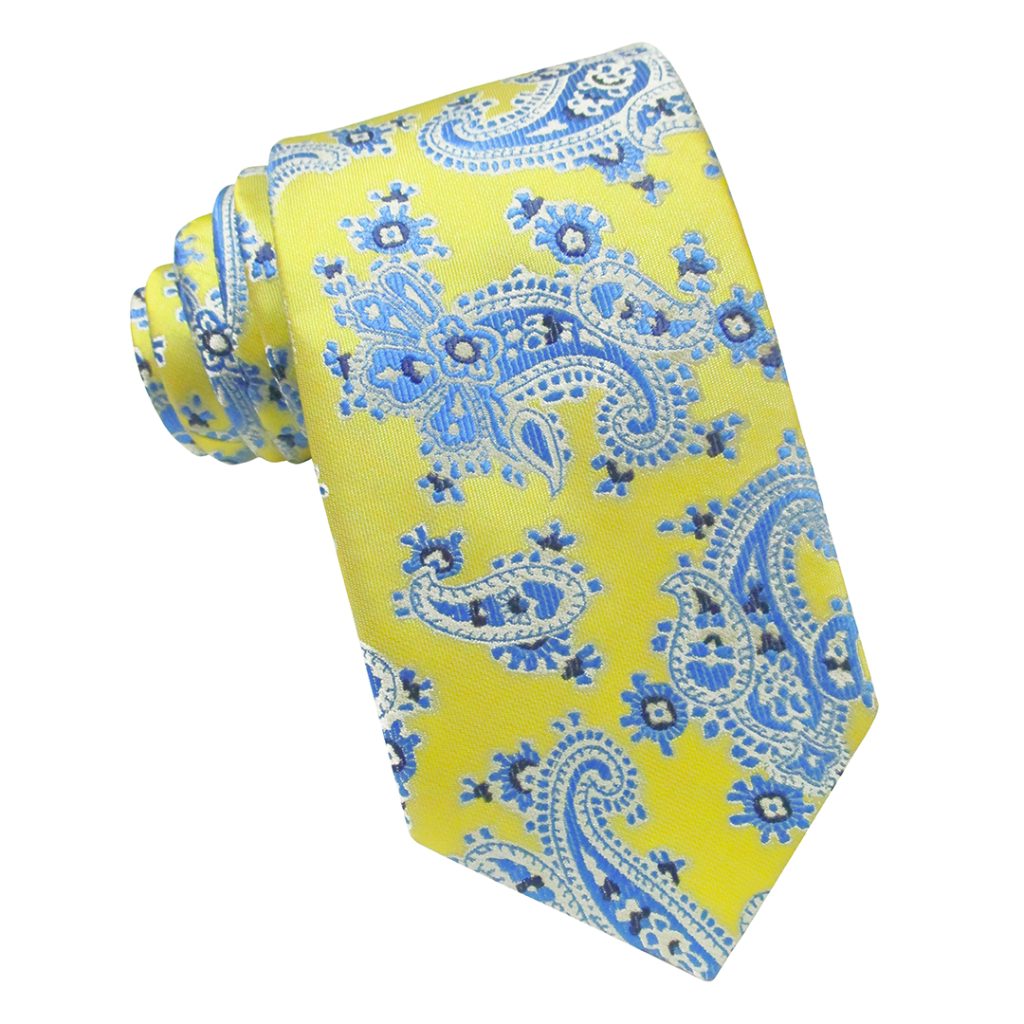 Corbata Seda Amarilla Amebas Cachemir Azul