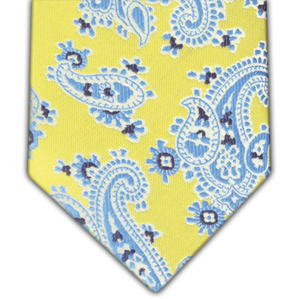 Corbata Seda Amarilla Amebas Cachemir Azul