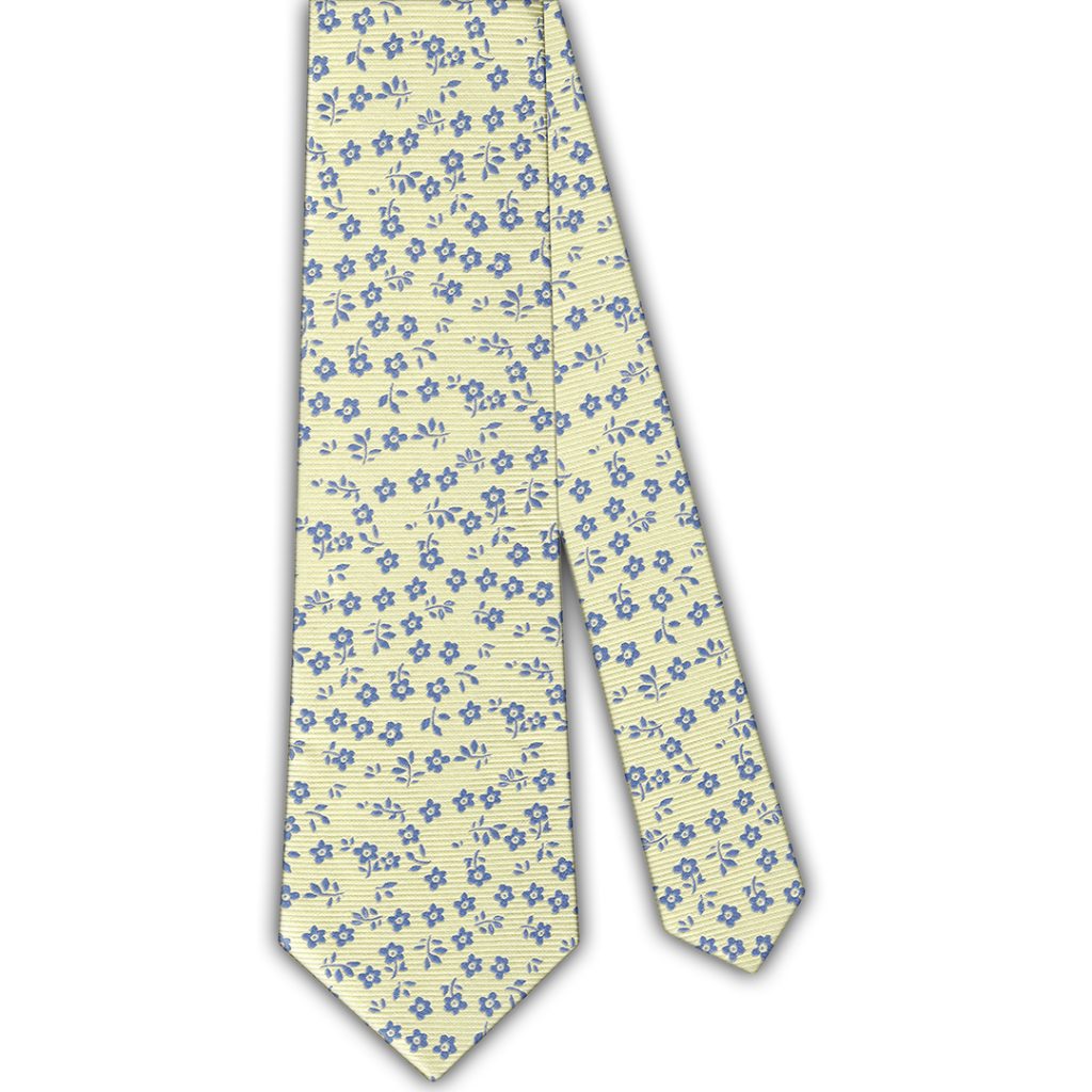 Corbata Seda Amarilla Florecillas Azules