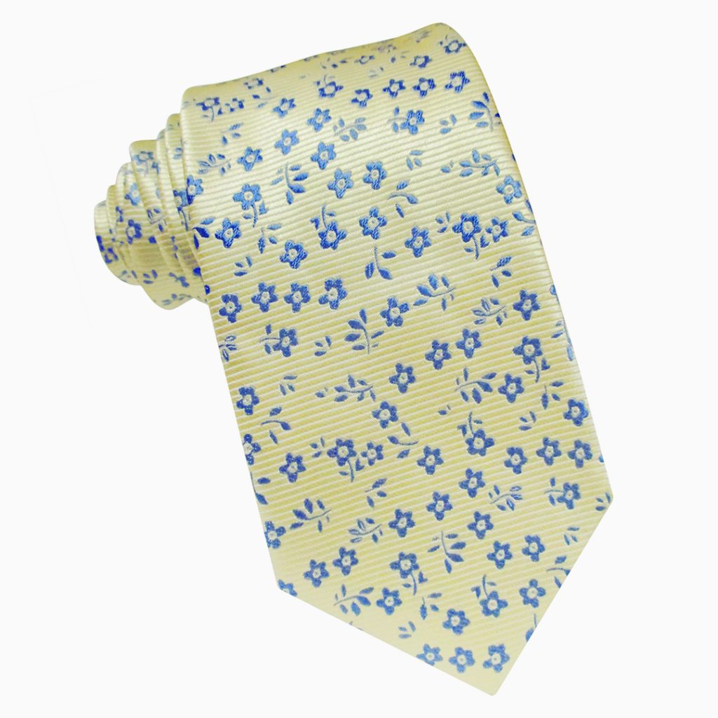 Corbata Seda Amarilla Florecillas Azules
