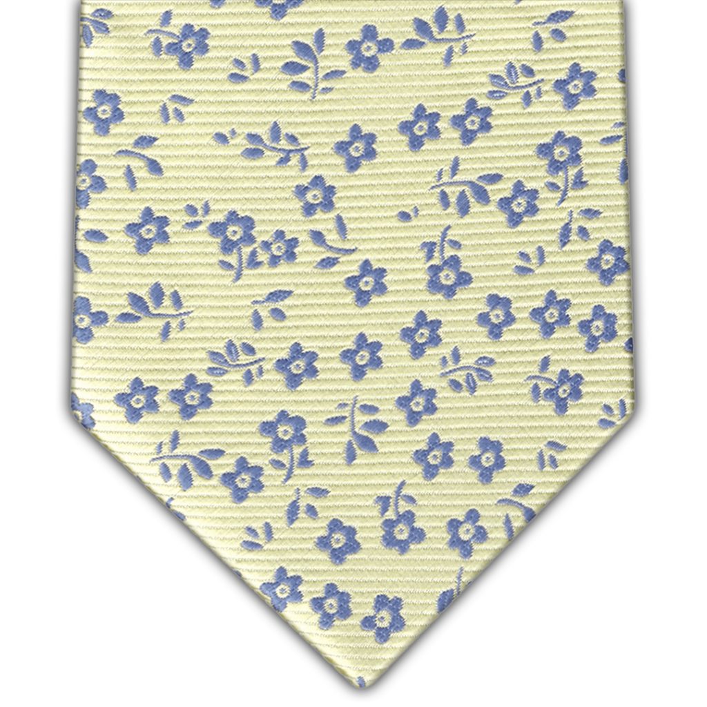 Corbata Seda Amarilla Florecillas Azules
