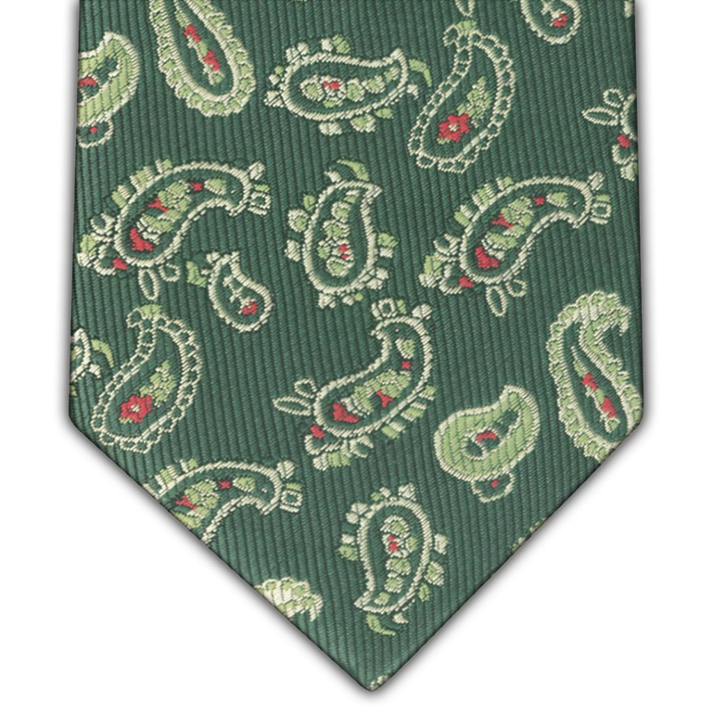 Corbata Seda Verde Amebas Cachemir Dorado y Rojo