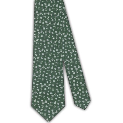 Corbata Seda Verde Florecillas Plata