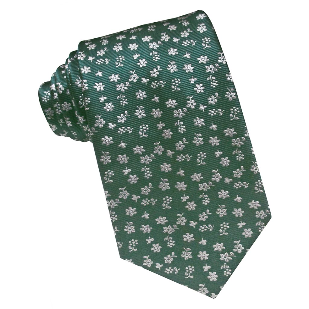 Corbata Seda Verde Florecillas Plata