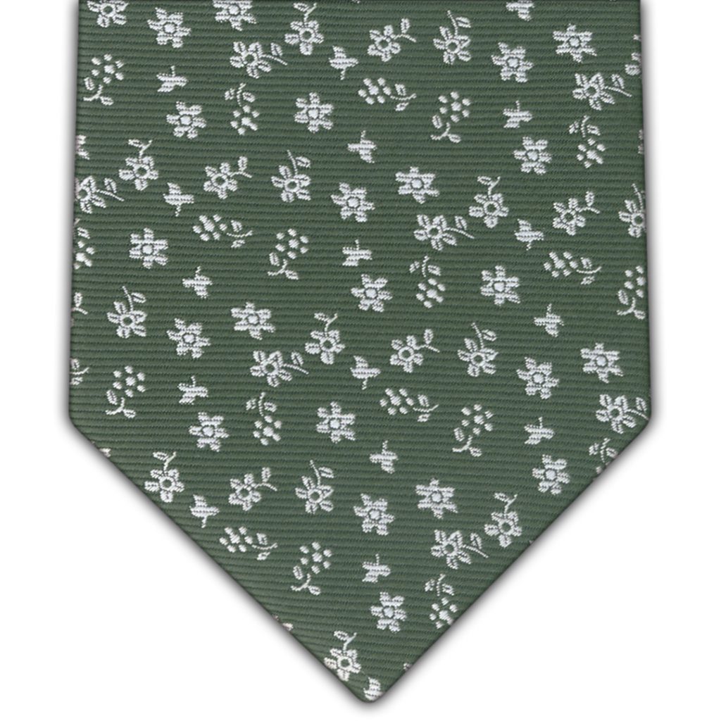 Corbata Seda Verde Florecillas Plata