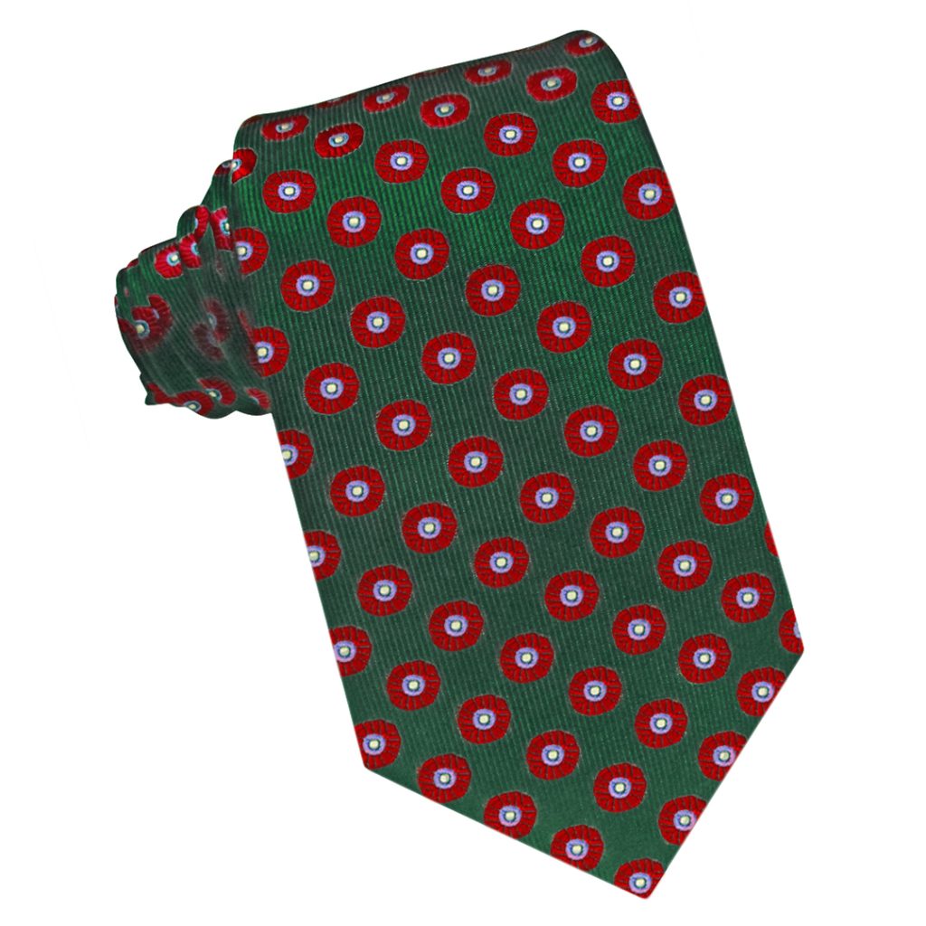 Corbata Seda Verde Botella Dibujos Rojos