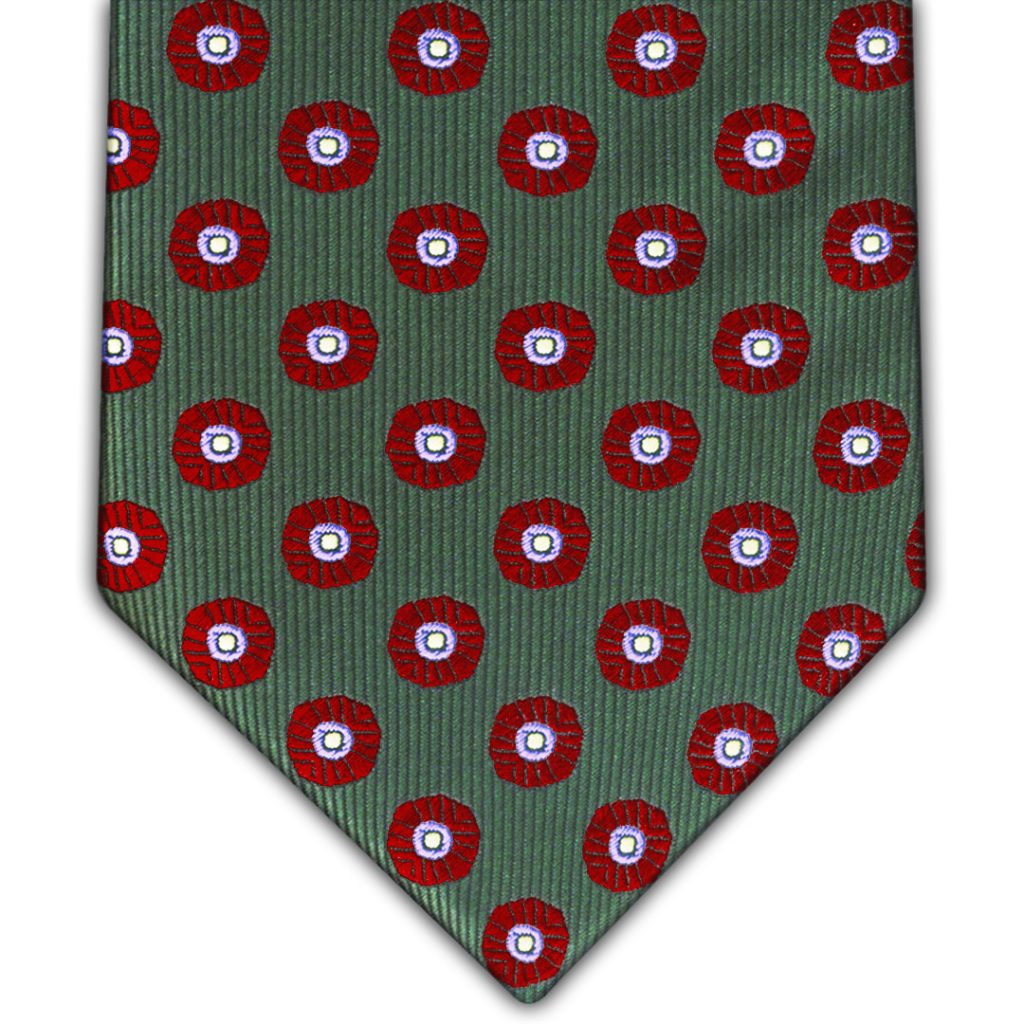 Corbata Seda Verde Botella Dibujos Rojos
