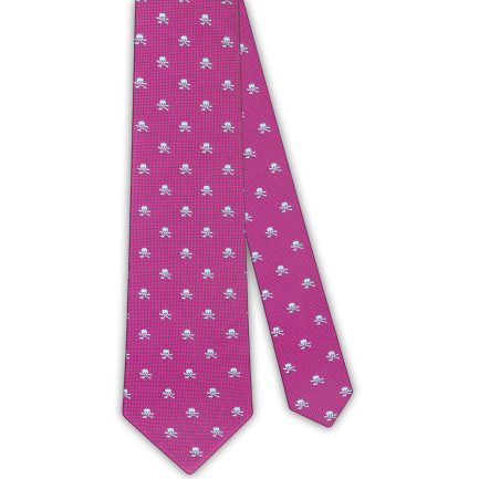 Corbata Seda Magenta Calaveras Celestes