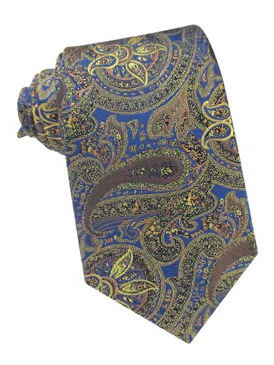 Corbata de seda azul con motivos cachemir dorados