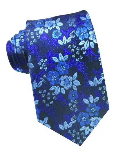 Corbata de seda azul con flores